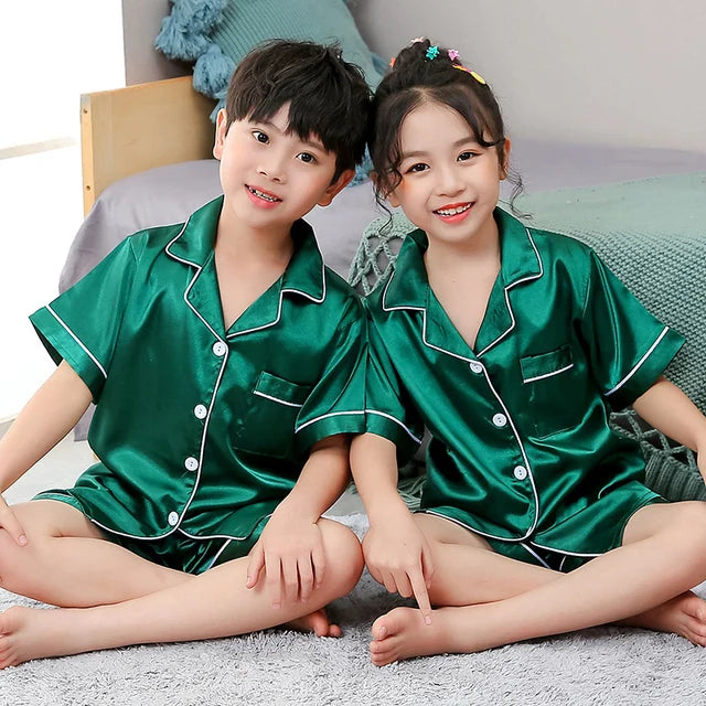 Vêtements pour enfants adolescente rose Satin Pyjamas à manches longues enfants Homewear vêtements garçons solide chemise de nuit soie Pijamas bébé Pjs