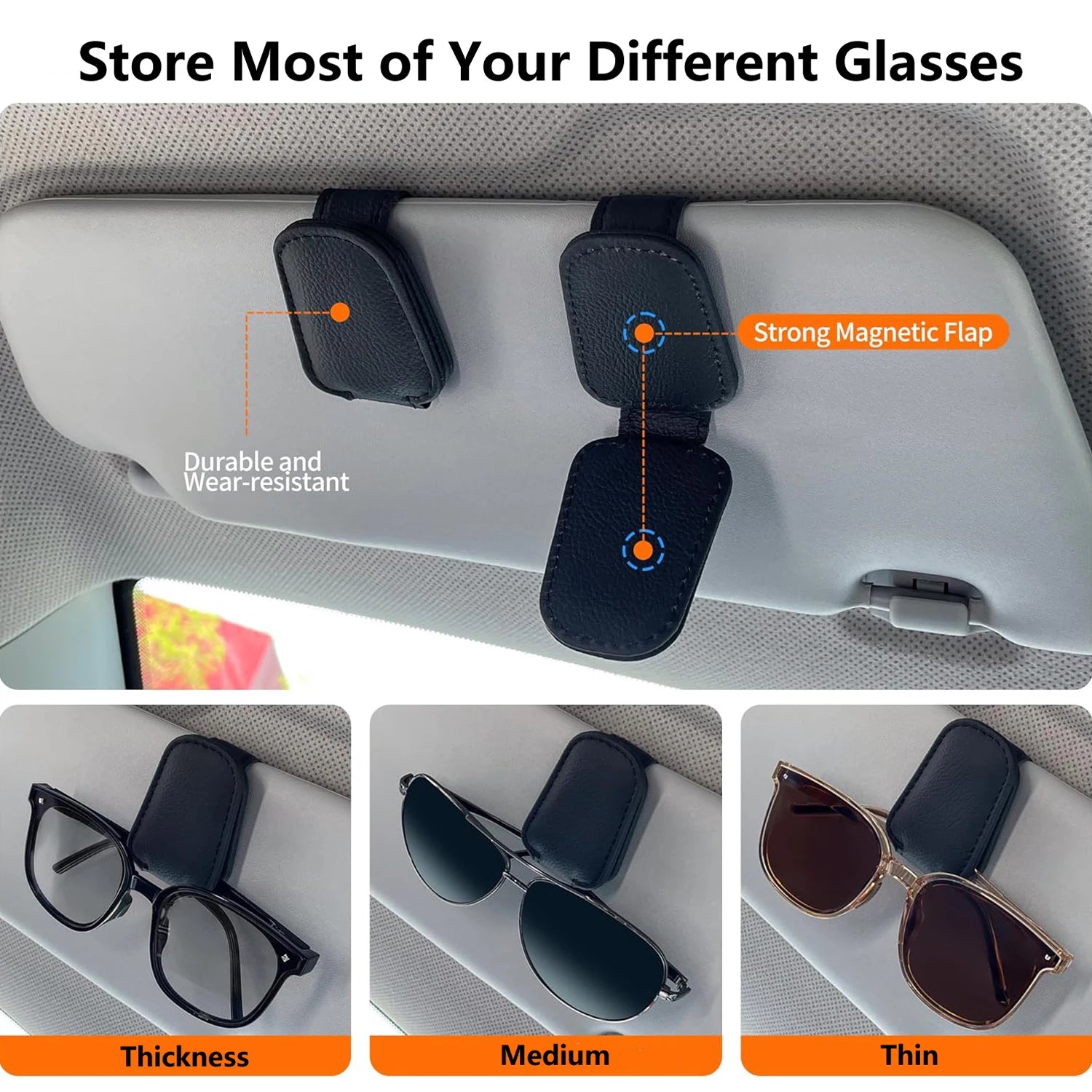 Porte-lunettes de soleil de voiture pour visière de voiture, Clip magnétique en cuir, porte-lunettes, accessoires de voiture de camion pour femmes et hommes