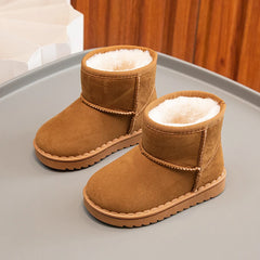 Bottes de neige pour enfants, Style concis, peluche épaisse, bottes courtes d'hiver pour enfants, couleur unie, chaussures classiques unisexes à enfiler pour garçons et filles 23-36