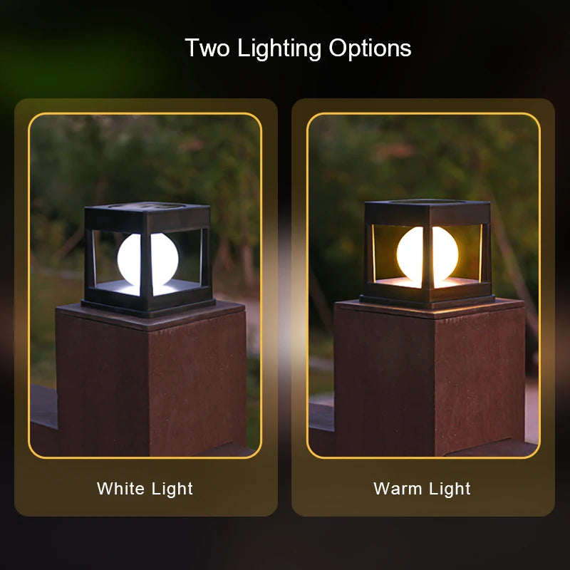 2-LED outdoor solar light, waterproof pillar lights, capital lights, for yards, lawns, walkways, gardens, camping.