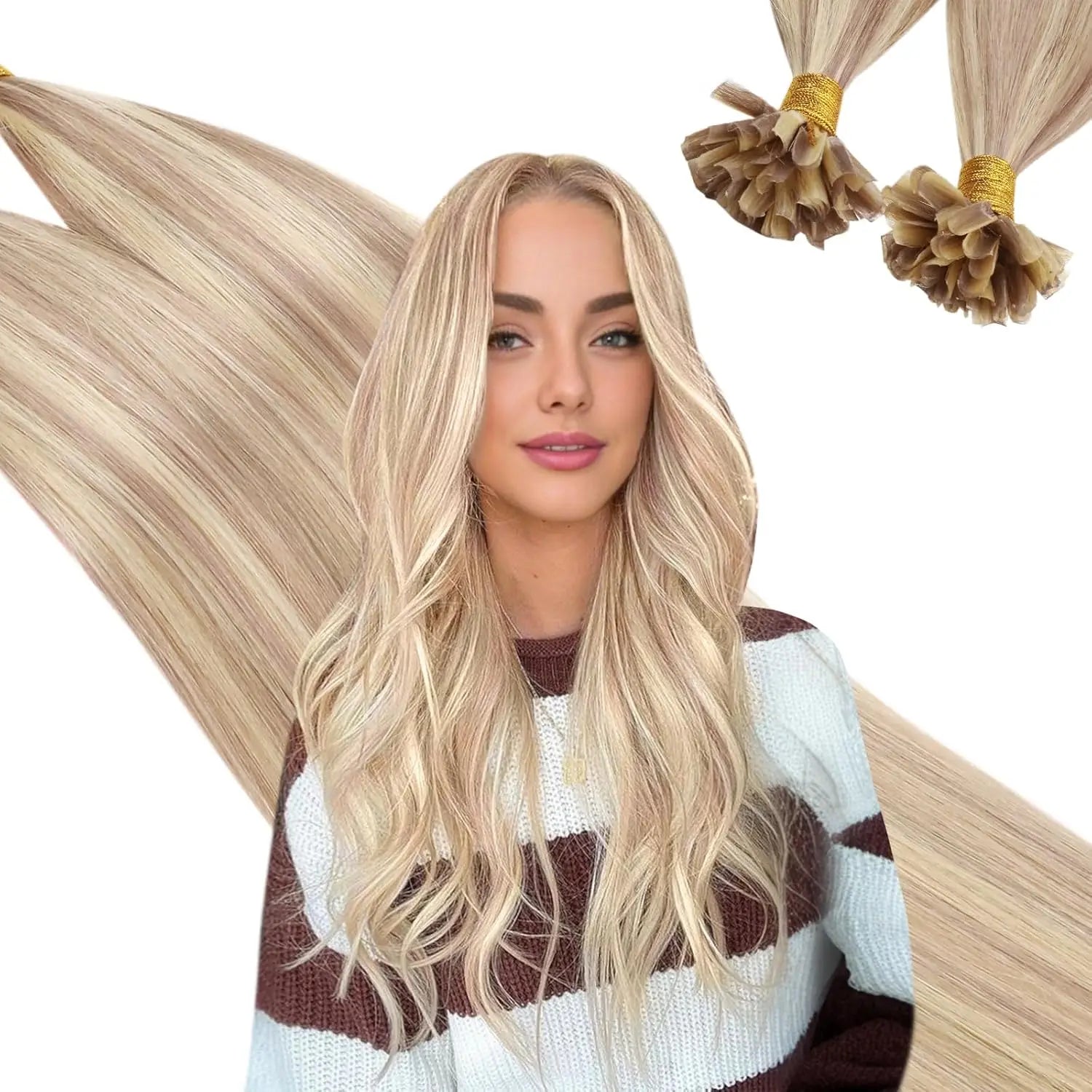 Ugeat U-Tip Human Hair Extensions 1g/s U-Tip Hair for Women 14-24" Pre-Glued Hair Extensions 50g/100g Keratin Tip Hair