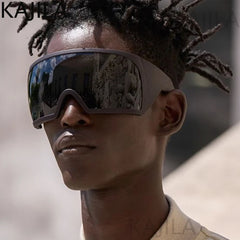 Lunettes de soleil surdimensionnées Punk Shield pour femmes et hommes, grande monture, marque de luxe, masque Steampunk, lunettes de sport pour dames, UV400, 2025