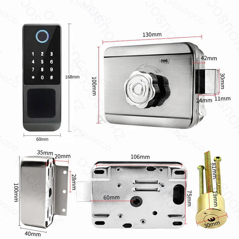 Serrure de porte intelligente électronique sans clé, serrure à empreintes digitales, étanche, Tuya, télécommande WiFi, Bluetooth, carte d'application TTLock, code numérique