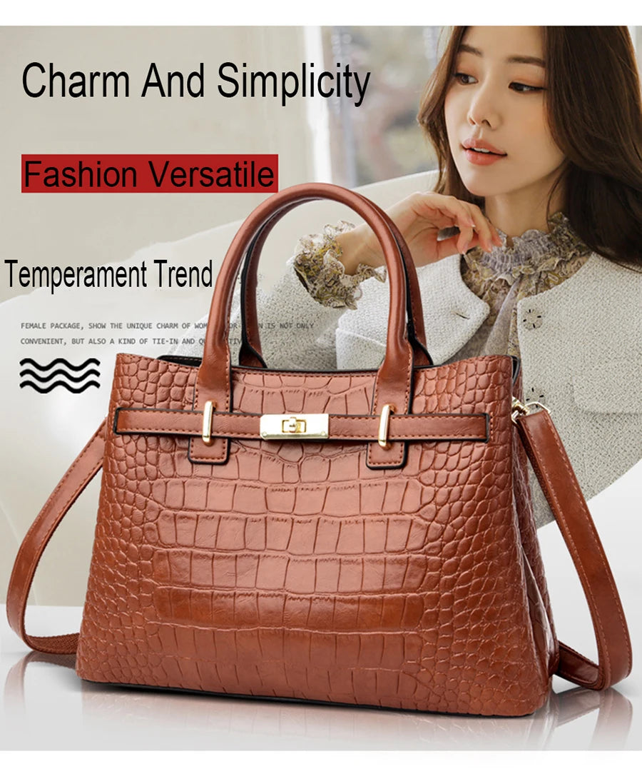 Famous brand women's handbags, high quality crocodile stripe three-piece designer shoulder bag/tote bag 