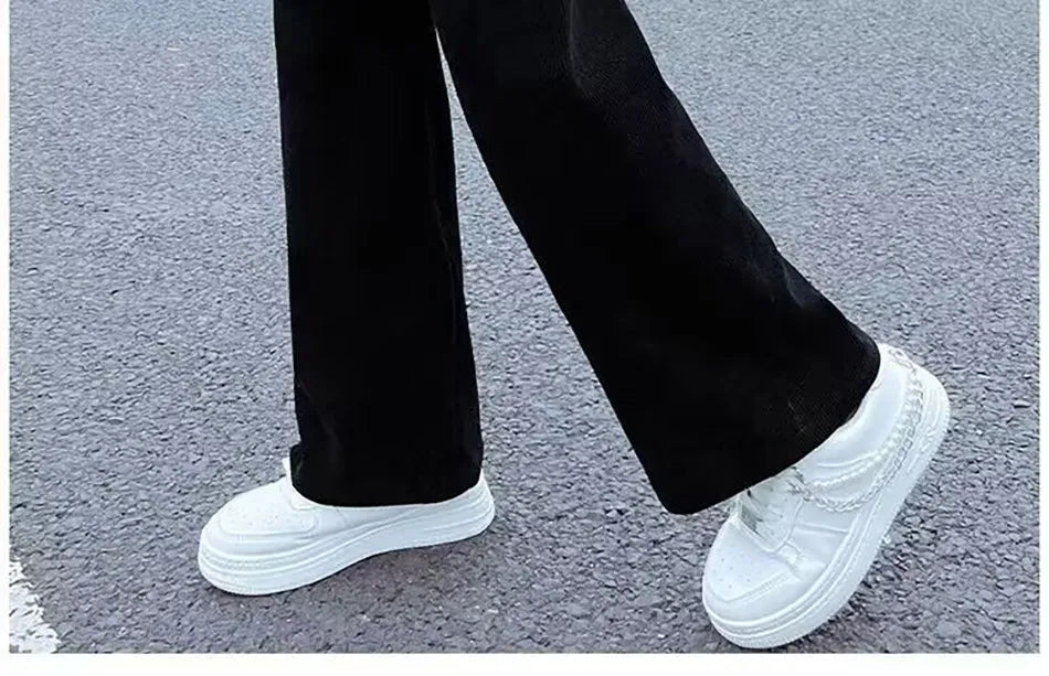 Pantalons à jambes larges pour filles, en velours côtelé, décontractés, à jambes droites, tendance, pantalons longs amincissants, nouvelle collection printemps et automne