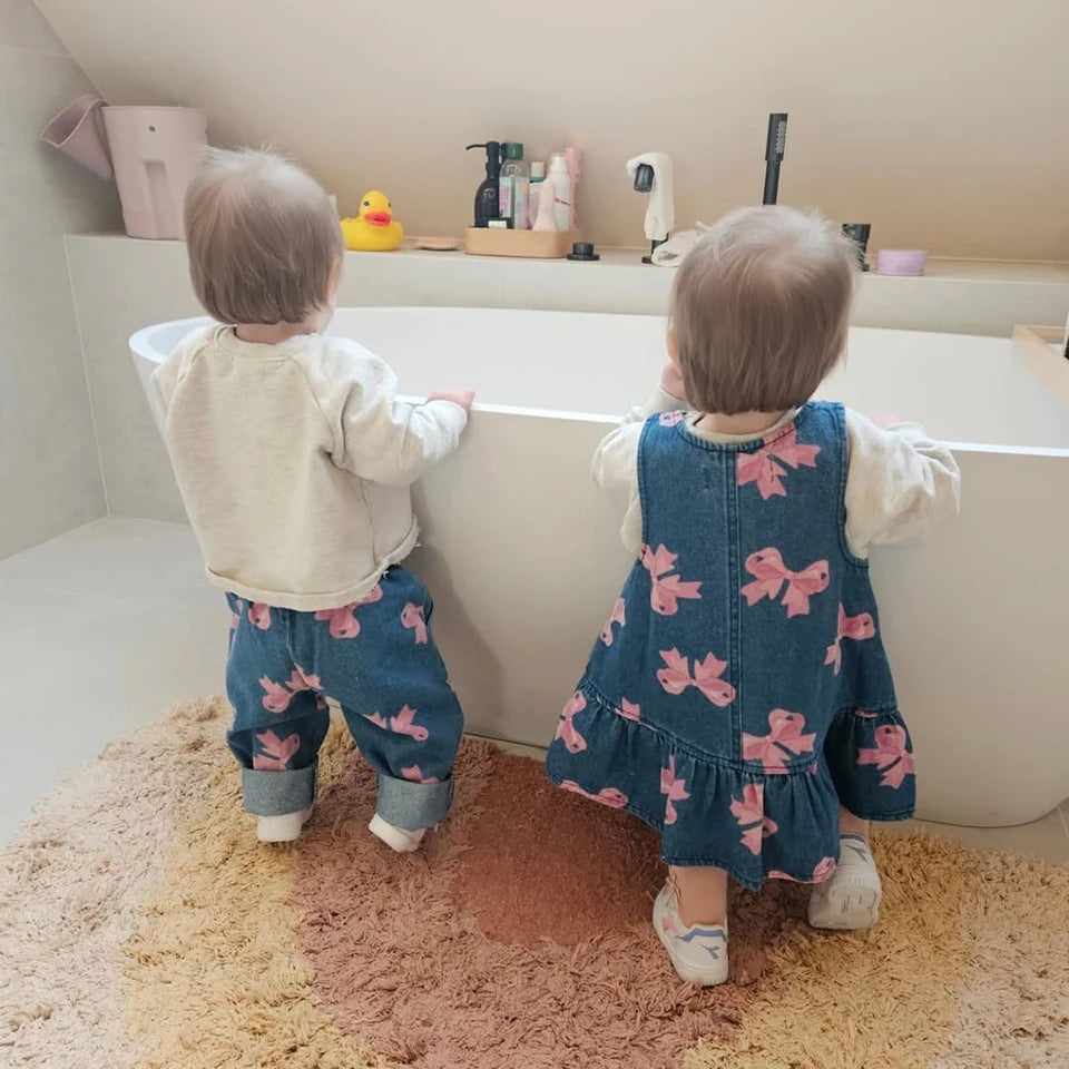 Robe imprimée mignonne pour filles, ensemble de vêtements pour tout-petits, veste à bretelles en jean, robes à enfiler en denim pour enfants, pantalons en jean combiné, marque KS, 2024