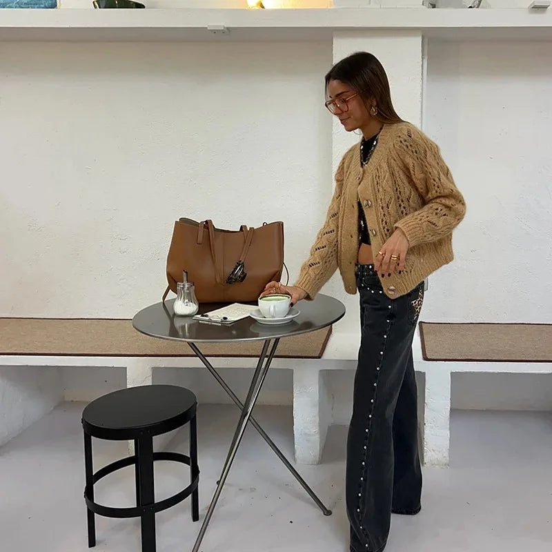 Y2K Vintage jean Flash argent étoile motif métal Rivet jean femme Baggy décontracté jambe droite Denim pantalon Simple femmes vêtements