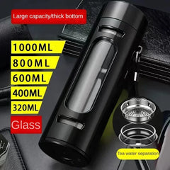 400, 600, 800, 1000ml glass bottle/cup with filter cord, plastic case, glass cup, water bottle, business gift, black/blue