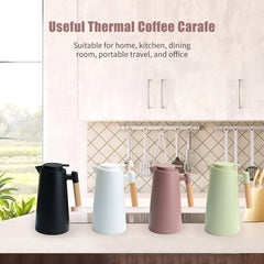 Carafe à café thermique sous vide à double paroi, pot thermos avec poignée en bois, bouilloire isolée, garde au chaud et au froid, 1L
