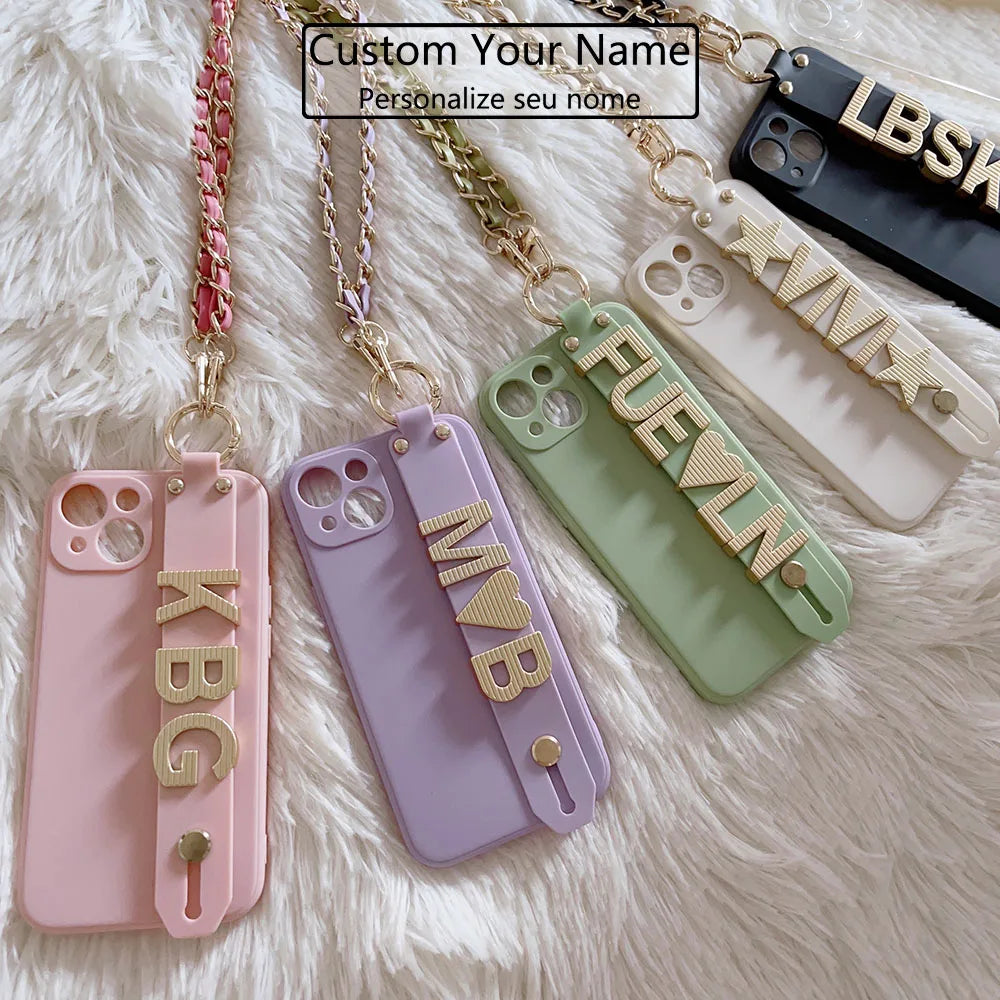 Funda Personalizadas nom étui avec sangle et chaîne coque de téléphone pour iPhone 15 11 12 17 16 13Pro Max 14 pro max couverture personnalisée