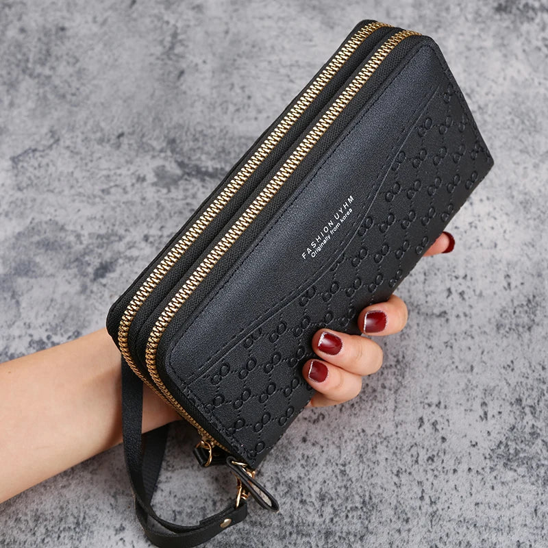 2024 nouveau sac à main dames longue fermeture éclair portefeuille mode en relief grande capacité téléphone portable poche sac à main