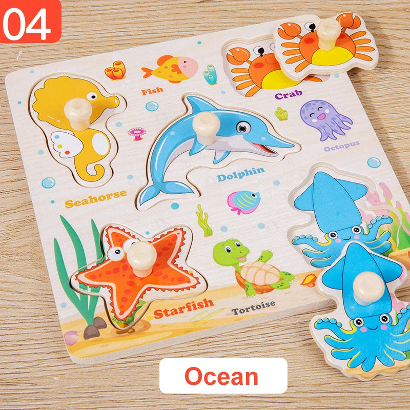Jouets Montessori pour bébé, Puzzle 3d en bois, dessin animé, Intelligence animale, jouets éducatifs d'apprentissage précoce pour enfants