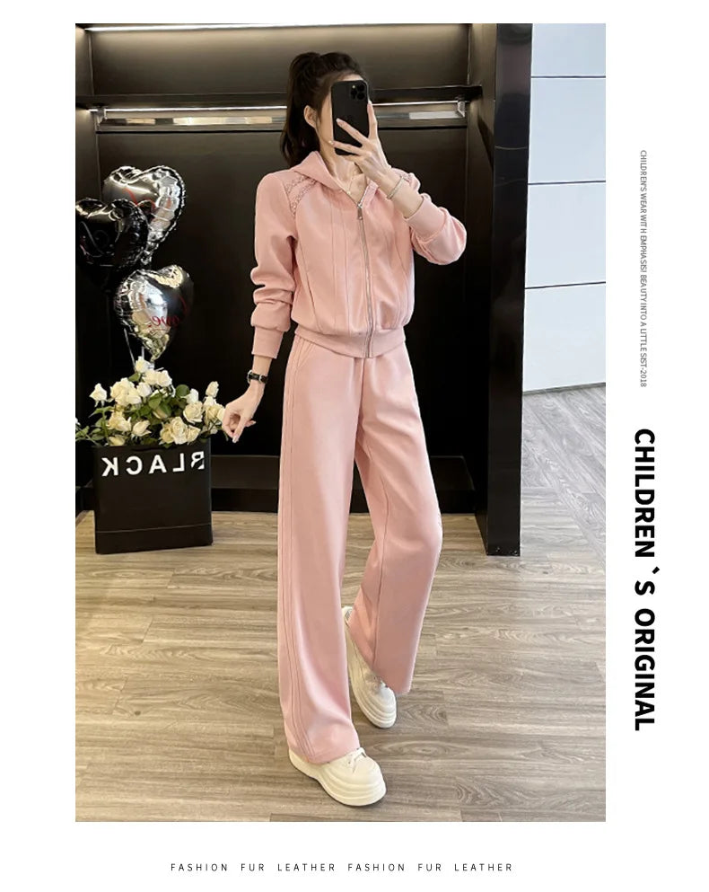 Ensemble de vêtements de sport décontractés pour femmes, sweat à capuche amincissant pour jeunes, tendance, deux pièces, en Polyester, manches longues, confortable, printemps automne