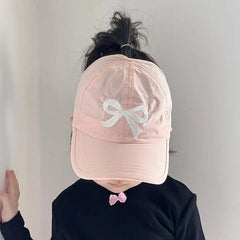 Visière de chapeau de baseball pour enfants mignons, casquette de soleil à nœud papillon imperméable, chapeau à queue de cheval haut pour petites filles, chapeau de plage d'été réglable de 2 à 5 ans