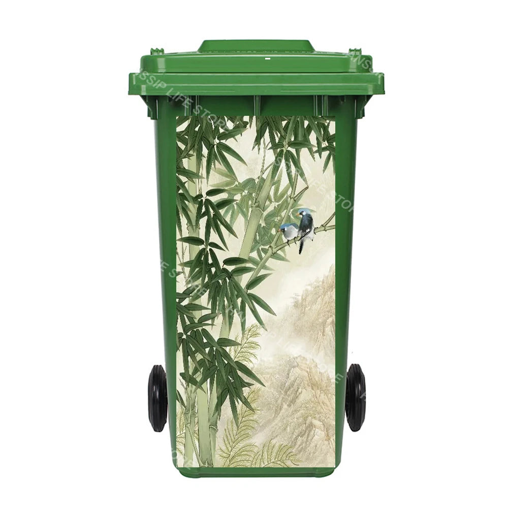 Autocollant imperméable en PVC pour poubelle d'extérieur, plantes tropicales, art mural, autocollants pour poubelle, pingouin et cuir chevelu