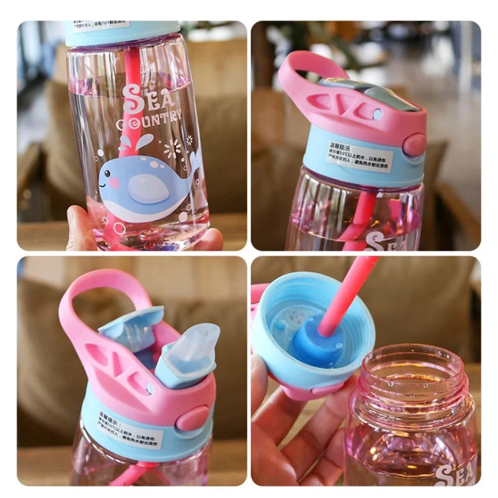 Bouteilles d'eau pour enfants de 480Ml, gobelets d'alimentation créatifs de dessin animé avec pailles et couvercles, anti-déversement, portables pour tout-petits