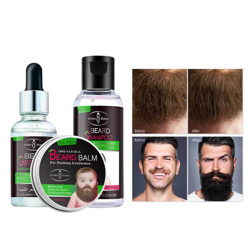 Kit de soins de barbe pour hommes, ensemble de 3 pièces, crème pour barbe, ensemble combiné de lavage à l'huile, ensemble de soins du visage