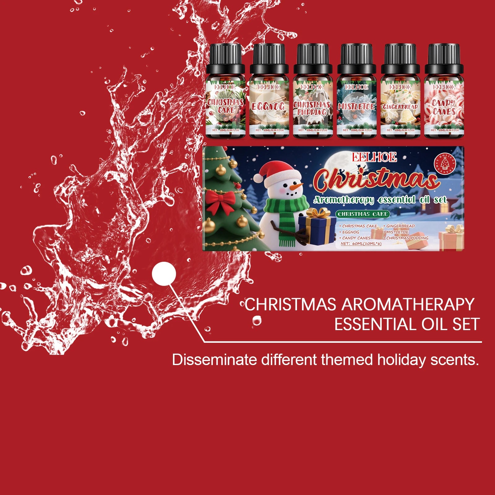 Ensemble d'huiles essentielles d'aromathérapie de noël, parfum longue durée, 6 parfums de vacances, parfums festifs et atmosphère relaxante, 6x10ml