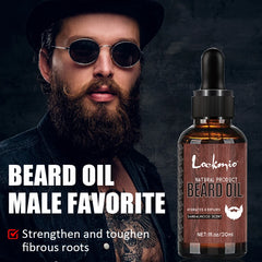 5-Piece/Set Sandalwood Beard Growth Kit, Scented Beard Balm, Moisturizing Oil, Styling Trimming, Conditioning Care for Men