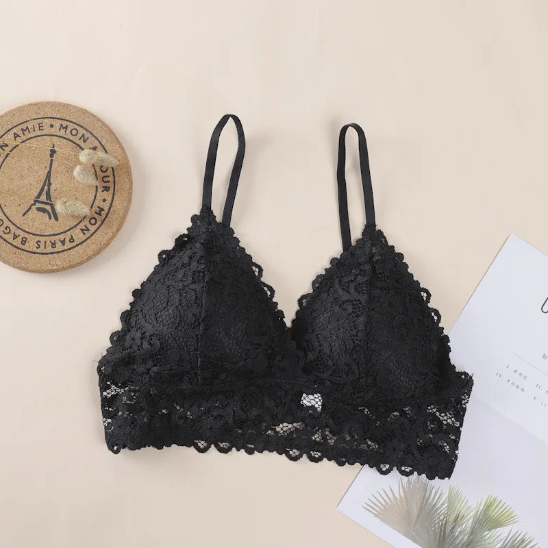 Soutien-gorge en dentelle florale sans fil Bralette soutien-gorge Push Up pour femmes col en v brassière femme sous-vêtements rembourrés Lingerie Sexy intimes