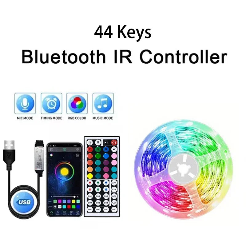 Bande lumineuse LED USB pour la décoration de la chambre, rétroéclairage TV, lampe, ruban à diode, Bluetooth, contrôle d'application, proxy document, RVB 5050, 1-40m