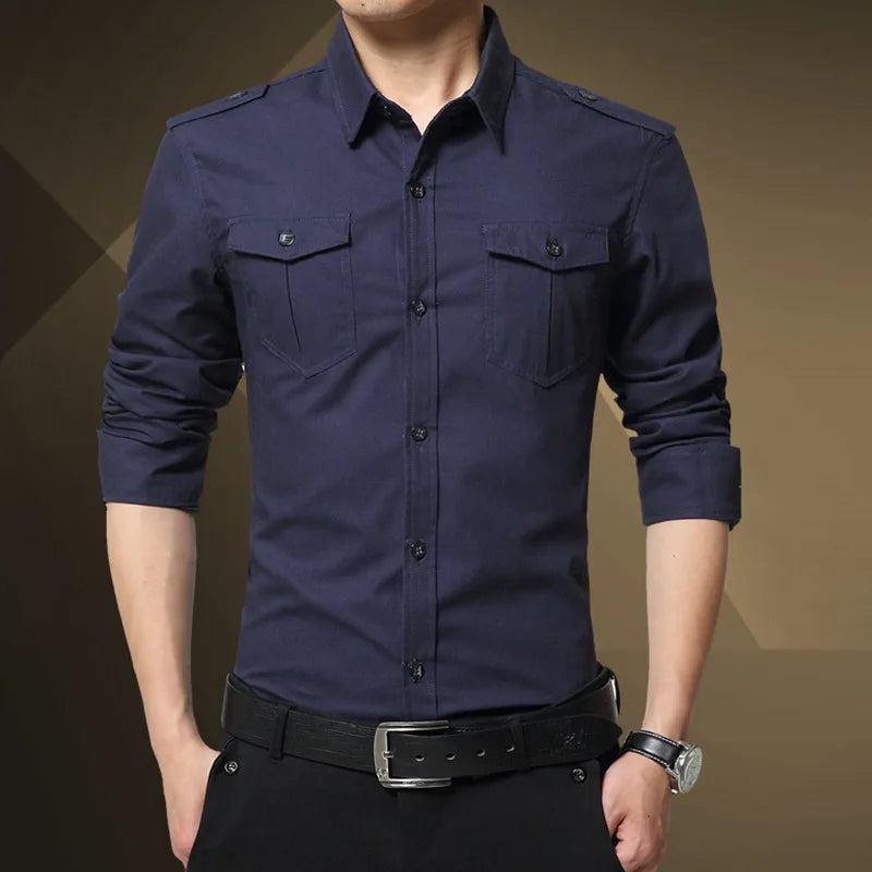 Chemises militaires pour hommes 2025 automne à manches longues vêtements de travail décontractés chemises de poche Camisas mince solide chemises militaires pour hommes Chemise Homme