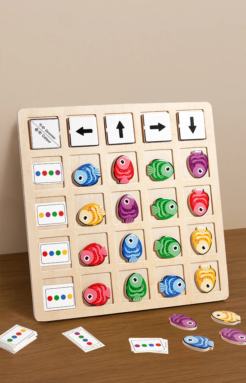 Jouets Montessori en bois pour enfants, entraînement à la pensée logique, Direction, Cognition des couleurs, jeu de société de combat éducatif