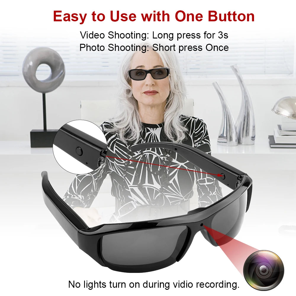 Mini caméra portable avec lunettes, enregistreur vidéo extérieur, prise de photos, cyclisme, contrôle à un bouton, HD, 1080P