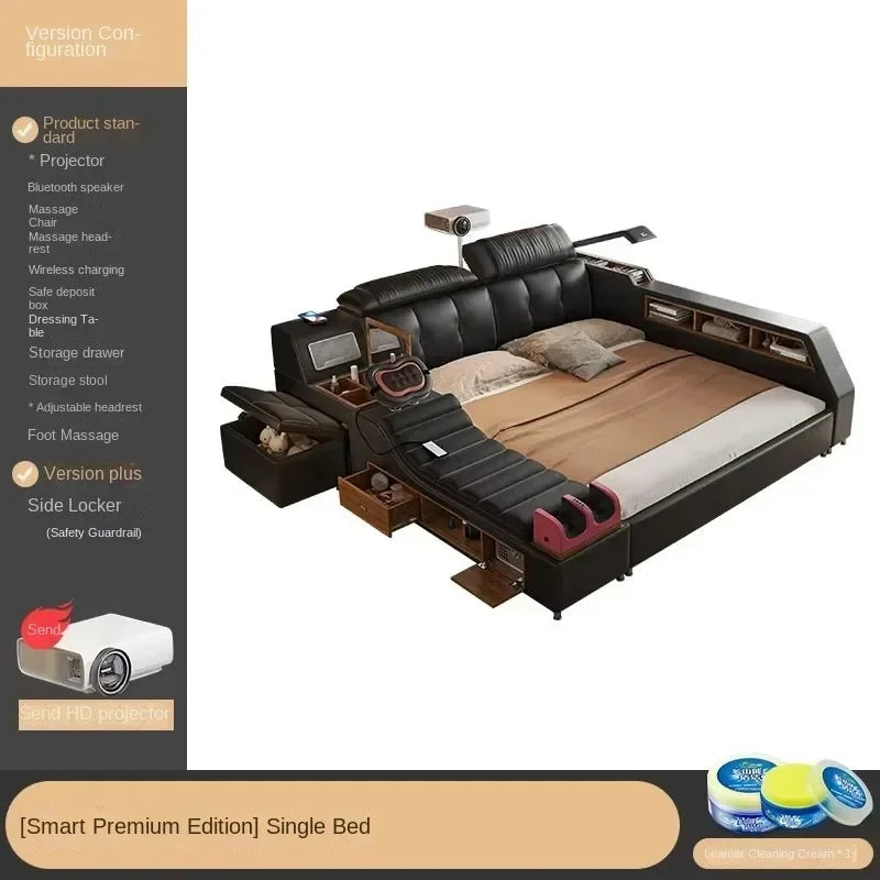 Modern Double Bed for Girls, Smart Bedroom Design, Queen/King Size Bed, Beauty Sleeping Princess Leather Bed, Living Room Suite Furniture