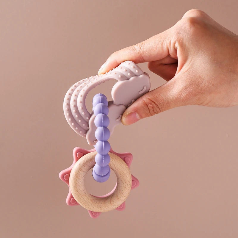 Anneau de dentition en Silicone pour bébé, 1 pièce, sans BPA, Bracelet en Silicone, feuille, jouets de dentition, anneau en bois, dent d'allaitement, jouets cadeaux pour nouveau-né