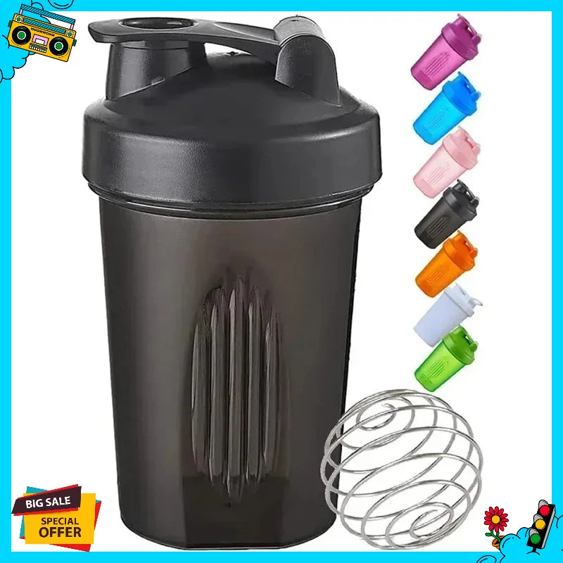 Bouteille Shaker de sport de 400 ml – Tasse à boire extérieure portable avec boule de mélange en acier inoxydable et marquages de mesure