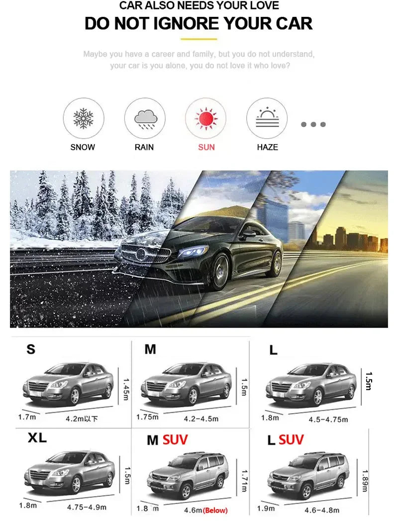 Full car cover, indoor and outdoor protection, sunshade, dustproof, UV-resistant, universal for sedans and SUVs