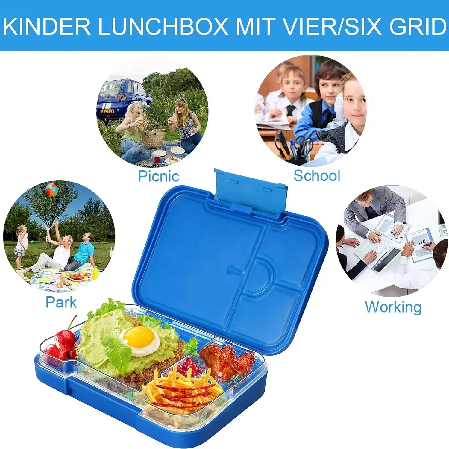 Boîte à lunch Bento pour enfants avec 4/6 compartiments, récipient alimentaire sans BPA, passe au micro-ondes et au lave-vaisselle pour les repas, l'école