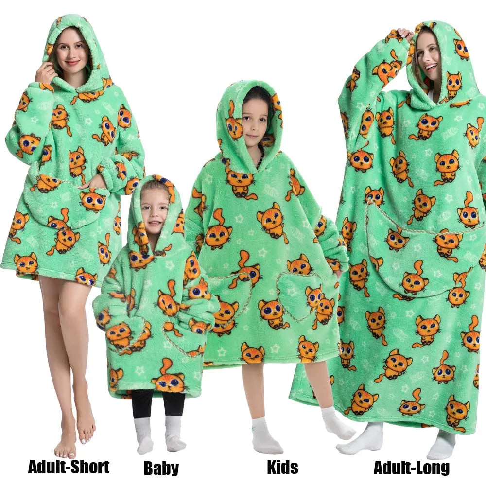 Sweat-shirt à capuche d'hiver pour femmes et hommes, pull polaire géant TV, couverture surdimensionnée avec manches, vêtements citrouille d'halloween pour adultes