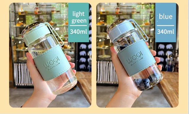 Bouteille en verre Portable de 340ML et 480ML, mignonne, résistante à la chaleur, pour boire de l'eau froide, du jus de thé, avec couvercle à vis, filet filtrant facile à transporter