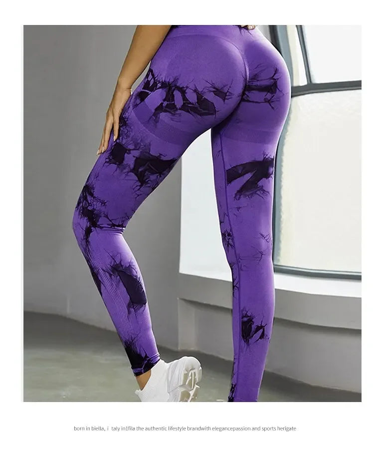 Femmes sans couture cravate colorant Yoga Leggings taille haute Fitness Sexy mode Leggings exercice course levage fesses cyclisme Leggings