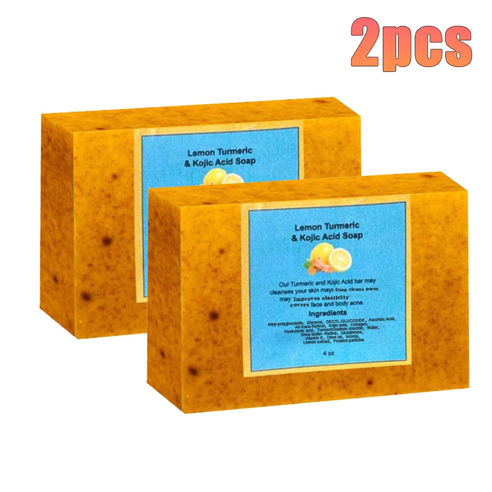 Savon biologique à l'acide kojique au citron et au curcuma pour les taches foncées, savon au curcuma pour le lavage du visage, éclaircissant, correcteur de taches foncées, soins pour la peau