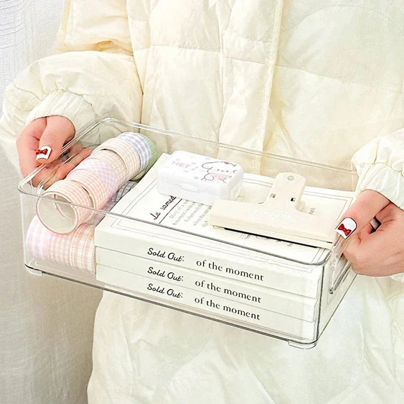 Acrylic storage box, clear plastic box for office cosmetics, dorm room, home facial mask, skin box, refrigerator storage box