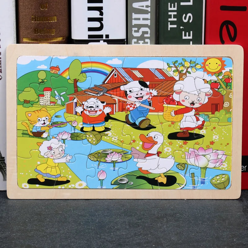 Nouveau 24 pièces Puzzles en bois enfants dessin animé Animal bois Puzzle jouets d'apprentissage éducatif précoce pour enfants cadeau