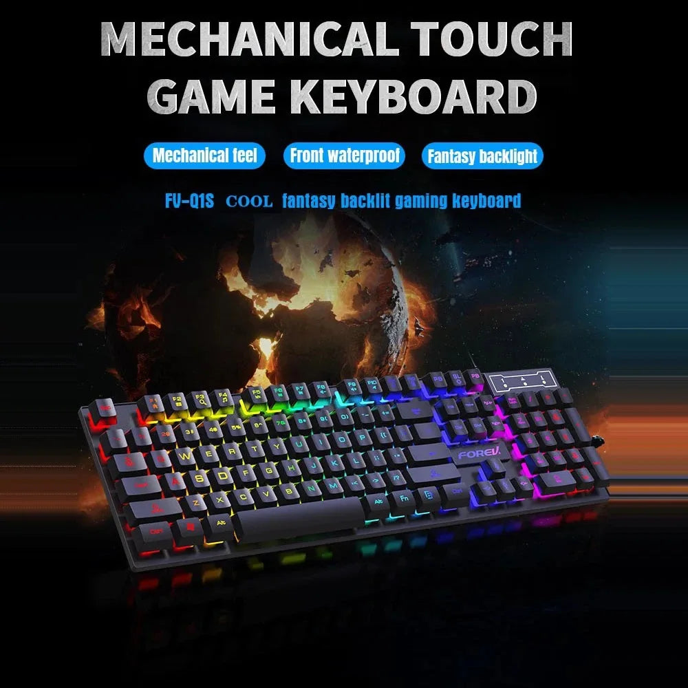 Clavier mécanique rétroéclairé à 104 touches, filaire, pour jeu, étanche, lumineux, ensemble clavier et souris pour Gamer, PC, ordinateur portable, bureau