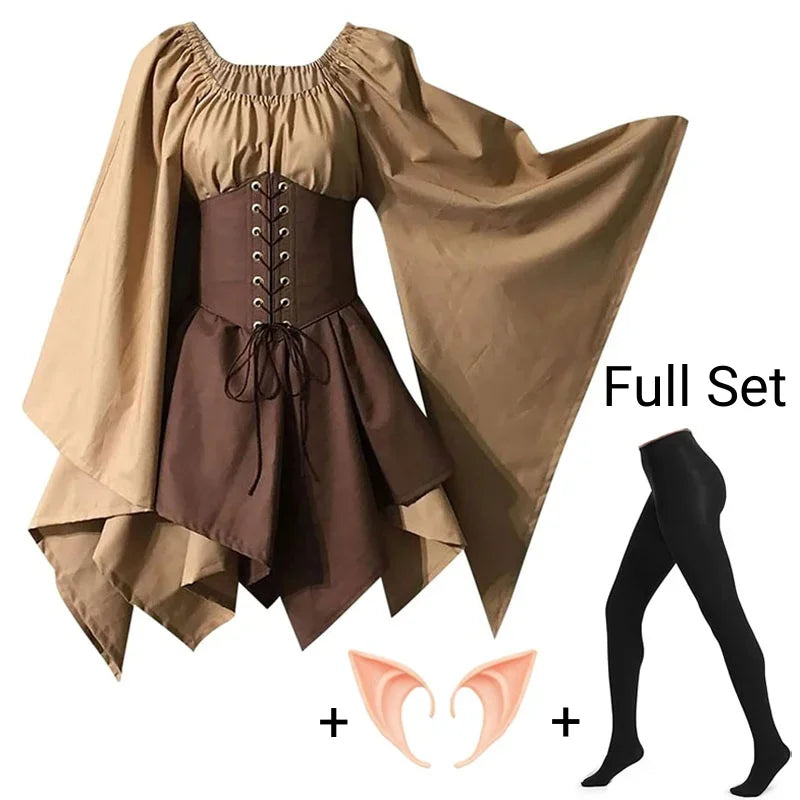 Costume médiéval pour femmes, robe médiévale de la Renaissance, fée elfe, Costume traditionnel Viking irlandais, oreille d'elfe pour fête d'halloween