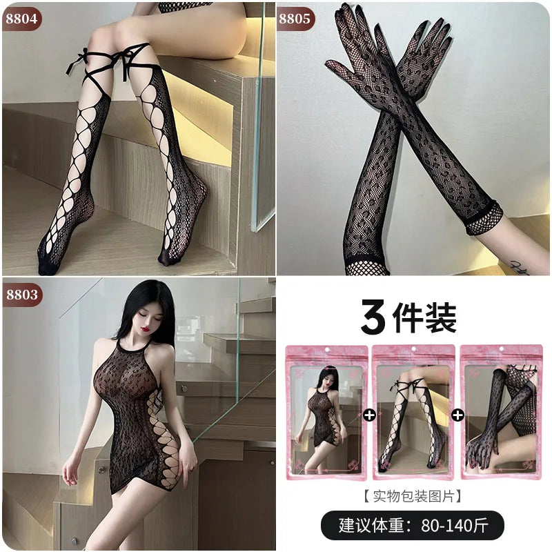 Body Sexy à entrejambe ouvert pour femmes, 24 Styles, bas de corps en maille résille érotique, porno ajouré, Teddy, Lingerie sans entrejambe