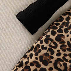 Girls' costume with round neck and long sleeves, leopard print skirt with zipper, fashionable for holidays and leisure, spring and autumn