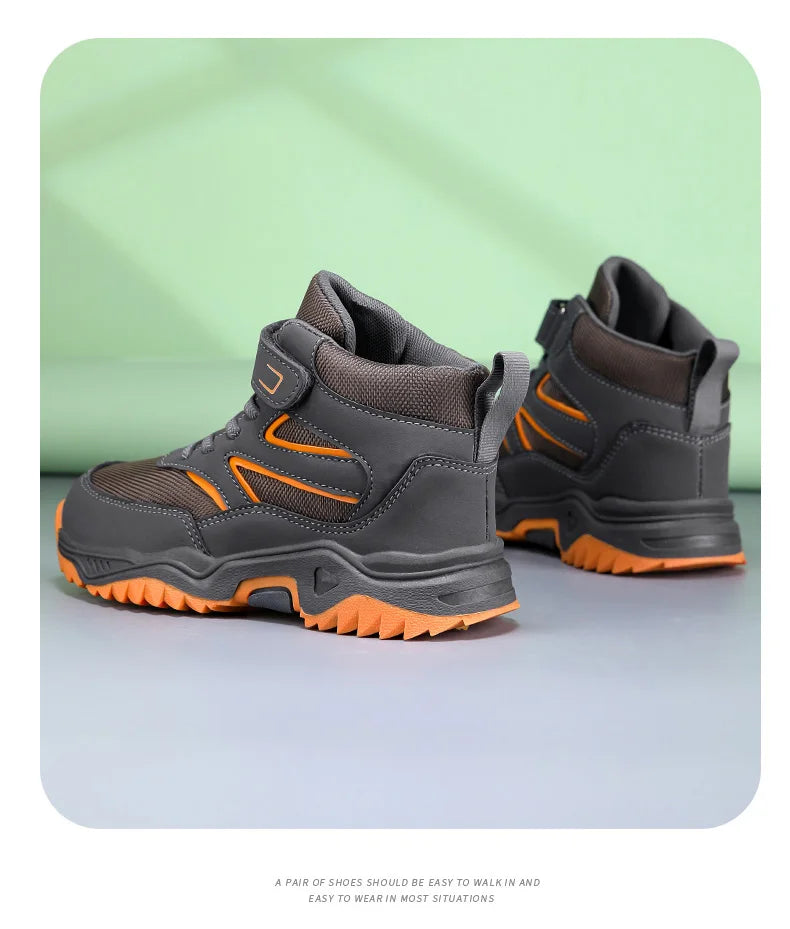 Chaussures de sport antidérapantes en cuir pour enfants, baskets de course respirantes, noires, à la mode, de randonnée, taille 29-40, nouvelle collection