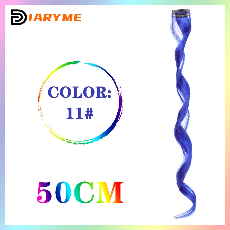 Colorful curly synthetic hair extensions for girls, long clip-in hairpiece, multicolored party strands, wig piece, for women and children