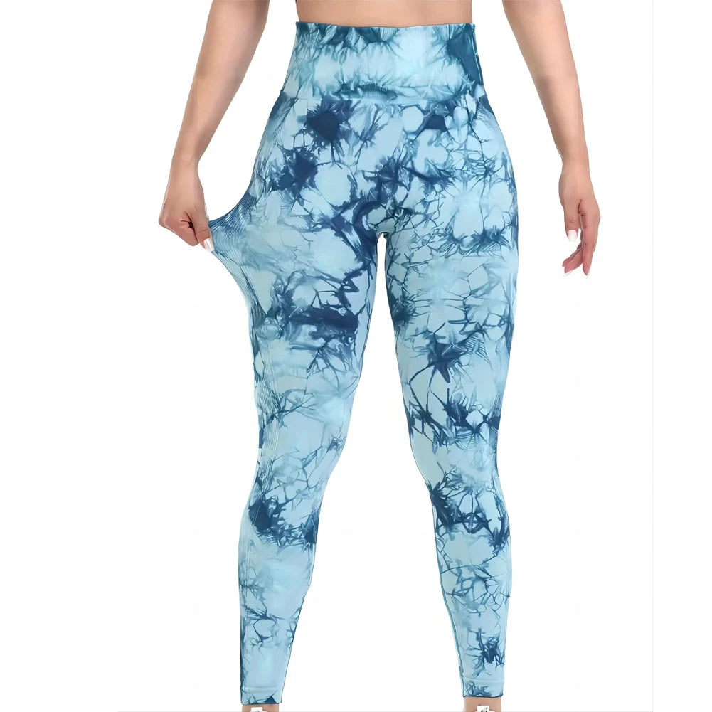Women's stretch yoga pants, knot-dyed, seamless, peach-buttocks, high waist