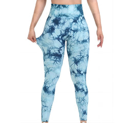Women's stretch yoga pants, knot-dyed, seamless, peach-buttocks, high waist