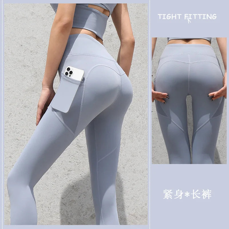 Pantalons de Yoga avec poche pour femmes, Leggings pour Fitness, en Nylon, taille haute, longs, collants Push UP, vêtements de gymnastique, 2024