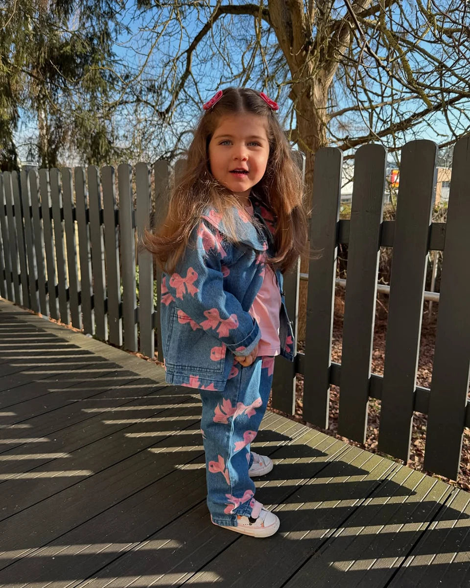 Robe imprimée mignonne pour filles, ensemble de vêtements pour tout-petits, veste à bretelles en jean, robes à enfiler en denim pour enfants, pantalons en jean combiné, marque KS, 2024