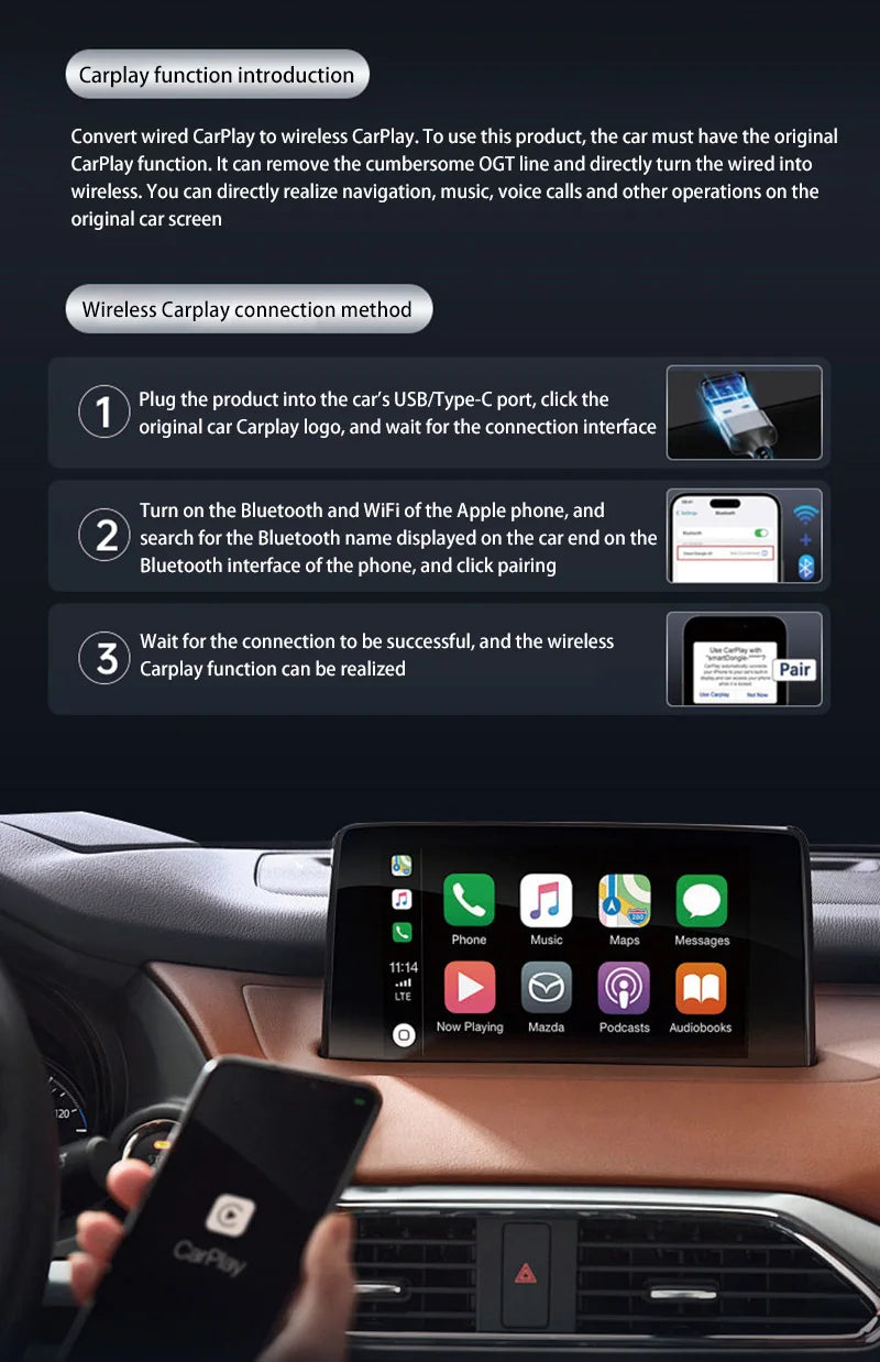Xiaomi 2-in-1 Wireless Android Auto Adapter, Wireless CarPlay Dongle, AI Smart Car System Smart Box for Wired CarPlay